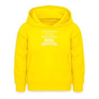 Je Ne Suis Pas Parfait Mais Je Suis Un Duval Et... - Sweat à capuche Enfant - jaune - Devant - AI Model Kid Female (0cm)