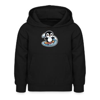 Cute Penguin Surfer  - Kids Hoodie - black - Front - AI Model Kid Female (0cm)