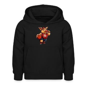 Basketball Schweinchen - Kinder Hoodie - Schwarz - Vorne - AI Model Kid Female (0cm)
