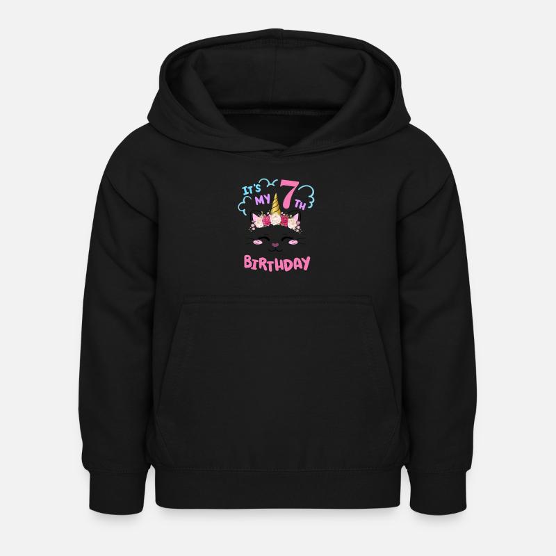 7. Geburtstag Mädchen Outfit Einhorn Katze - Kinder Hoodie - Schwarz