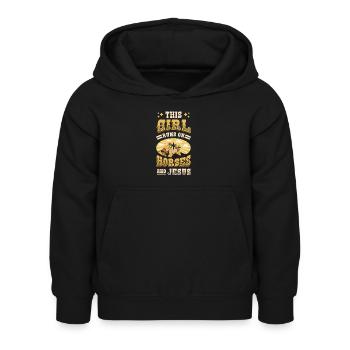 Cette fille court sur des chevaux et Jésus. - Sweat à capuche Enfant - noir - Devant - AI Model Kid Female (0cm)