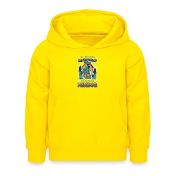 Ruhestandsplan, Wandern, Rentner, Wanderer. - Kinder Hoodie - Gelb - Vorne - AI Model Kid Female (0cm)