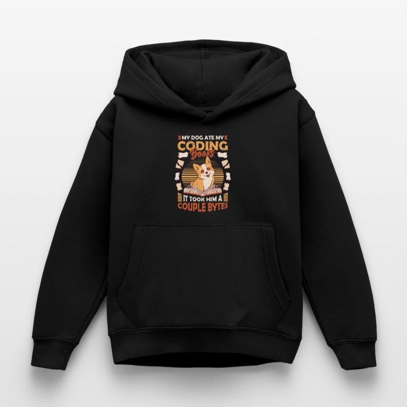 Dog Bytes Code Computer Joke Programming Kids Hoodie