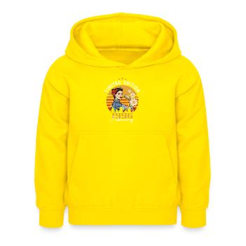 28 years old - Born in February 1996 - Kids Hoodie - yellow - Front - AI Model Kid Female (0cm)