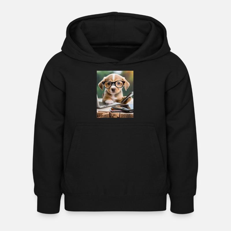 Hund mit Brille - Kinder Hoodie - Schwarz