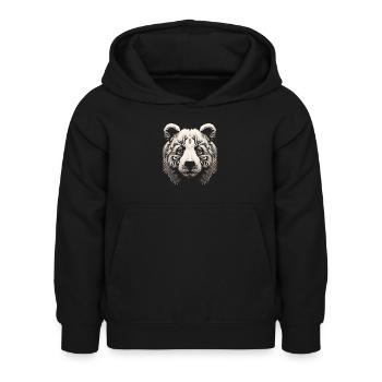 Abstract Op Art Bear Canvas - A Modern Wilderness - Kids Hoodie - black - Front - AI Model Kid Female (0cm)