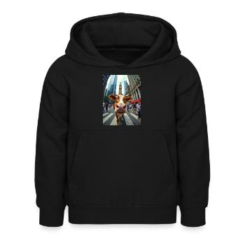 Selfie de vache drôle sur un strass de ville animée - Sweat à capuche Enfant - noir - Devant - AI Model Kid Female (0cm)