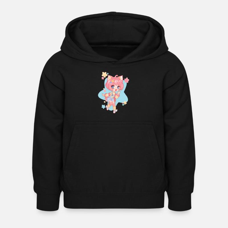 Fille chibi kawaii oreilles de chat - Sweat à capuche Enfant - noir