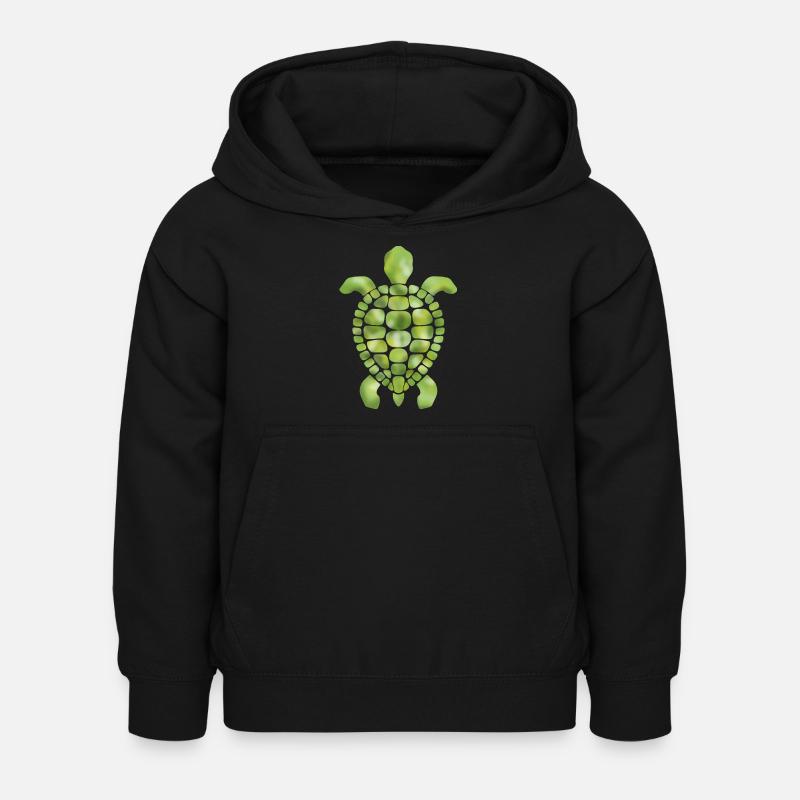 Green turtle mosaic pattern - Kids Hoodie - black