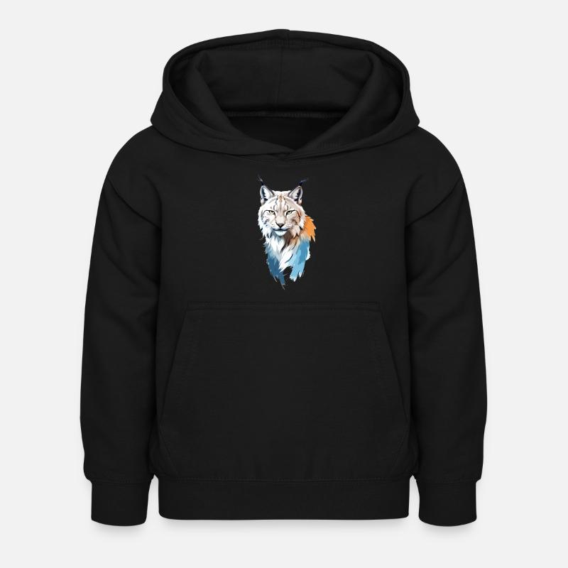 Luchs-Vektor-Kunst mit lebendiger Farbillustration - Kinder Hoodie - Schwarz