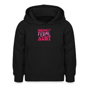 Groovy Somebody s Feral Aunt Funny Quote - Kids Hoodie - black - Front - AI Model Kid Female (0cm)