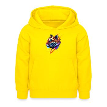 tigre, tête, dessin, néon, couleurs - Sweat à capuche Enfant - jaune - Devant - AI Model Kid Female (0cm)