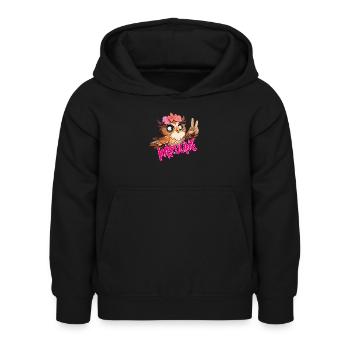 KAROLINE - Beau prénom de fille avec un joli hibou - Sweat à capuche Enfant - noir - Devant - AI Model Kid Female (0cm)