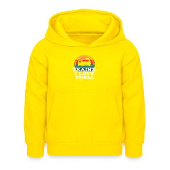 Trains. I Love Them - Sweat à capuche Enfant - jaune - Devant - AI Model Kid Female (0cm)