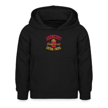 Exercise Extra Fries Zitat - Kinder Hoodie - Schwarz - Vorne - AI Model Kid Female (0cm)