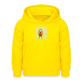 goose on the loose - Kinder Hoodie - Gelb - Vorne - AI Model Kid Female (0cm)