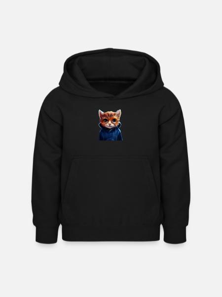Katze mit Pullover - Kinder Hoodie - Schwarz