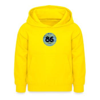 Vignette auto vintage 1986 - Sweat à capuche Enfant - jaune - Devant - AI Model Kid Female (0cm)