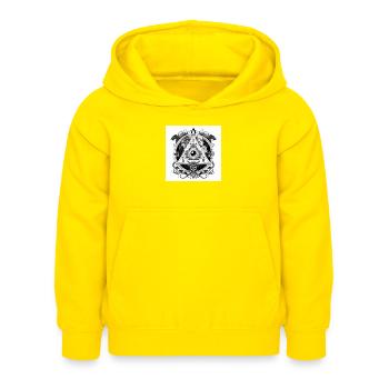 Illuminati-Auge - Kinder Hoodie - Gelb - Vorne - AI Model Kid Female (0cm)
