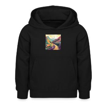 Radfahrerin Bergauffahrt bei Sonnenuntergang - Kinder Hoodie - Schwarz - Vorne - AI Model Kid Female (0cm)