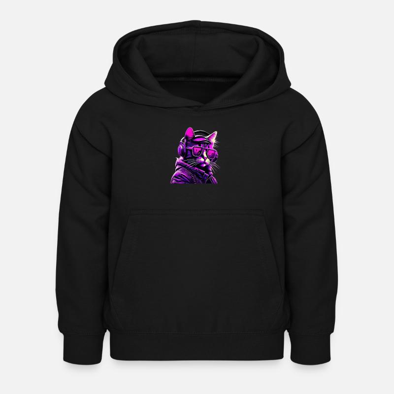 Techno Cat Neon - Kids Hoodie - black