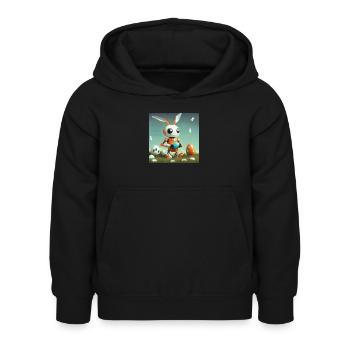 süßer kleiner orangefarbener Vintage-Roboter ist Osterhase - Kinder Hoodie - Schwarz - Vorne - AI Model Kid Female (0cm)