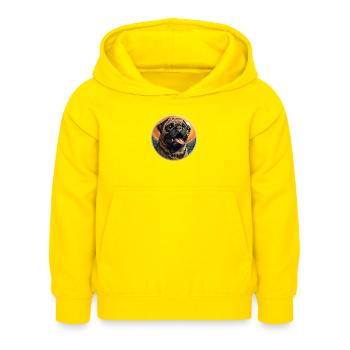 Treu blickender Mops Kopf - Kinder Hoodie - Gelb - Vorne - AI Model Kid Female (0cm)