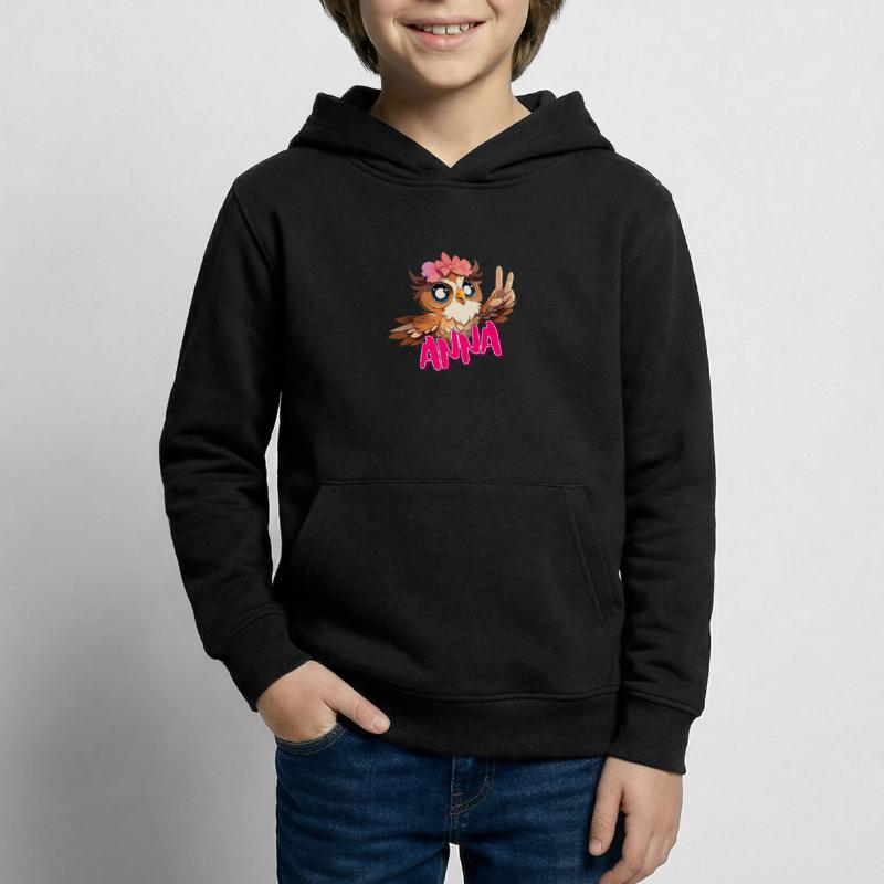 ANNA - Schöner Mädchen Name mit süßer EULE Kinder Hoodie