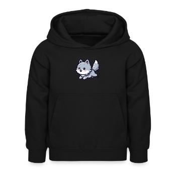 Cute little wolf who is happy - Kids Hoodie - black - Front - AI Model Kid Female (0cm)