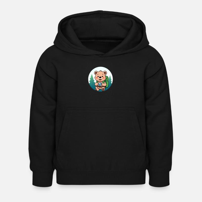 Cozy Bear Exploring Forest Path - Kids Hoodie - black