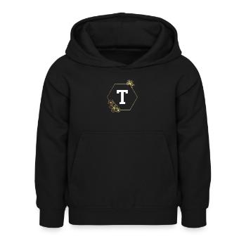Buchstabe t Goldener Blumenrahmen - Kinder Hoodie - Schwarz - Vorne - AI Model Kid Female (0cm)