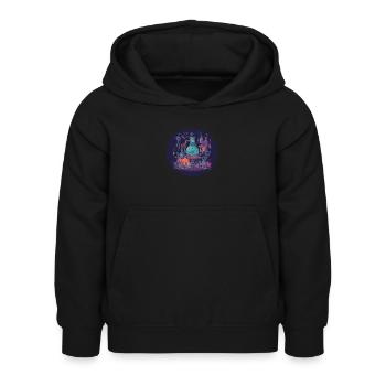 Laboratoire d’Alchimiste Magique avec Filets, Bouteilles - Sweat à capuche Enfant - noir - Devant - AI Model Kid Female (0cm)
