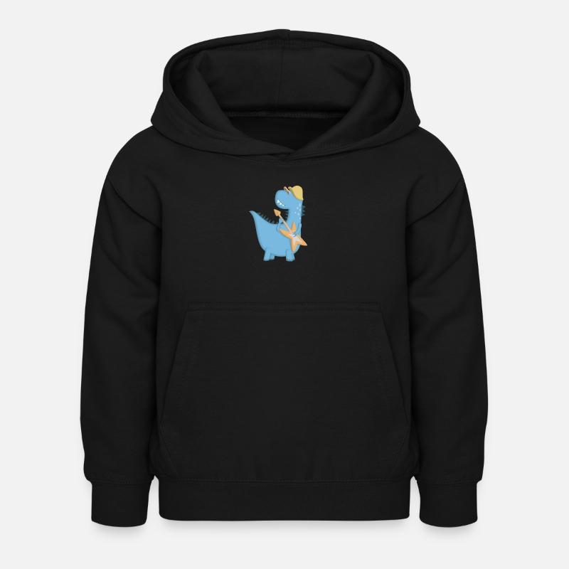 Blue Dinosaurier Rocker E-Gitarre - Kinder Hoodie - Schwarz