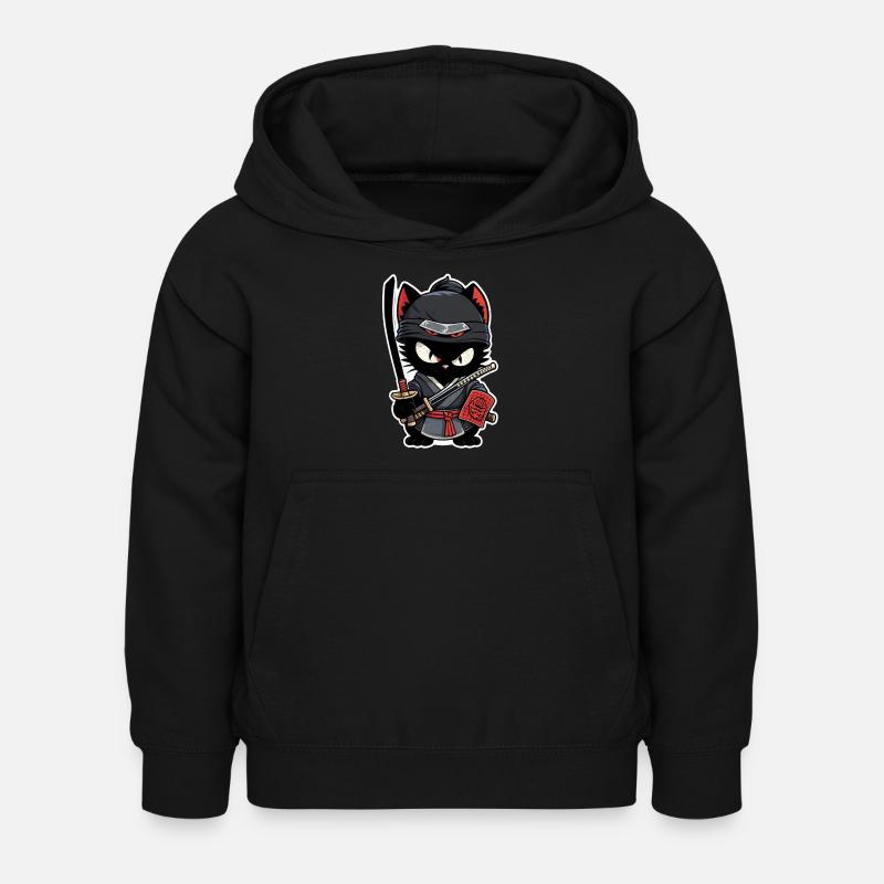 Ninja Cat - Samurai Kitten - Kids Hoodie - black