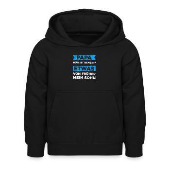 Papa, Was ist Benzin? Etwas von Früher mein Sohn - Kinder Hoodie - Schwarz - Vorne - AI Model Kid Female (0cm)