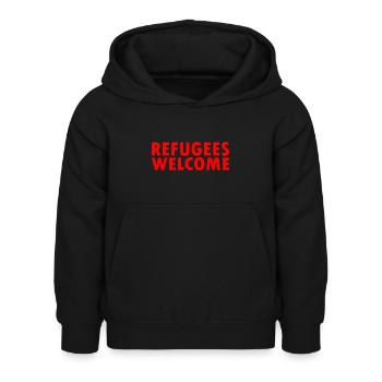 refugees welcome - Kinder Hoodie - Schwarz - Vorne - AI Model Kid Female (0cm)