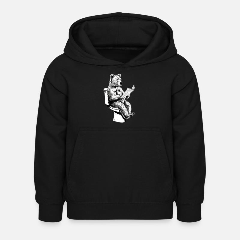 Ours lisant dans les toilettes – noir et blanc - Sweat à capuche Enfant - noir