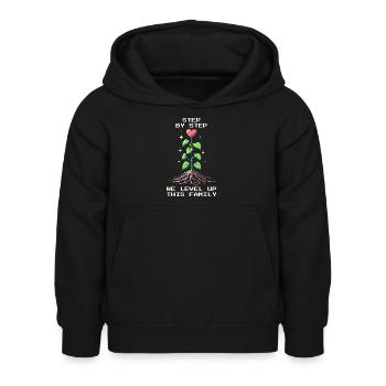 Schritt für Schritt: Level Up Familie | Patchwork - Kinder Hoodie - Schwarz - Vorne - AI Model Kid Female (0cm)