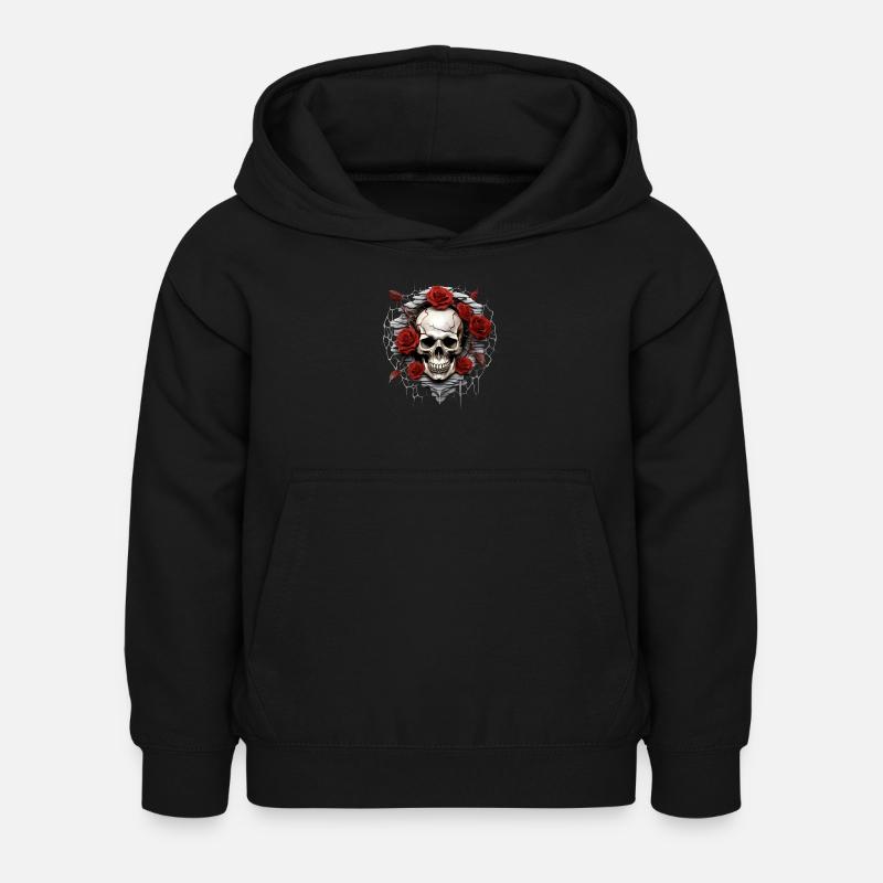 Crâne gothique et Roses Art mode graphique - Sweat à capuche Enfant - noir