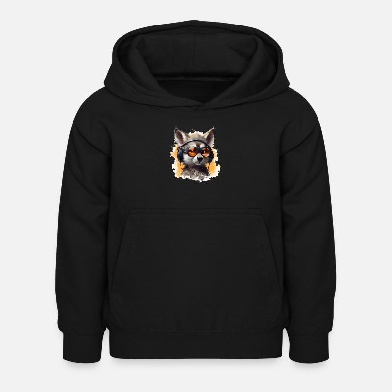 Wolf Design avec des écouteurs et des lunettes de soleil - Sweat à capuche Enfant - noir