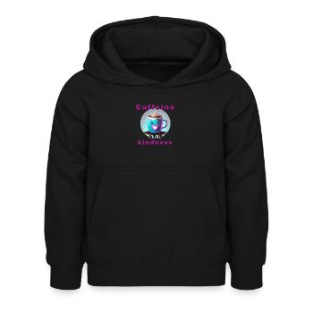 Liebevolle Kaffeetasse mit Botschaft "Koffein und Verwandtschaft" - Kinder Hoodie - Schwarz - Vorne - AI Model Kid Female (0cm)