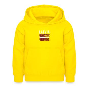 Lettland Flagge Distressed - Lettische Flagge - Kinder Hoodie - Gelb - Vorne - AI Model Kid Female (0cm)