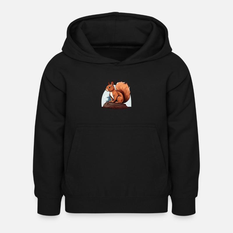 Herbst Eichhörnchen auf Orange Pilz Wald Szene - Kinder Hoodie - Schwarz
