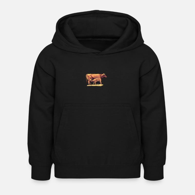 Vache avec veau - Sweat à capuche Enfant - noir