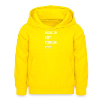 Birth February 2026 - Kids Hoodie - yellow - Front - AI Model Kid Female (0cm)