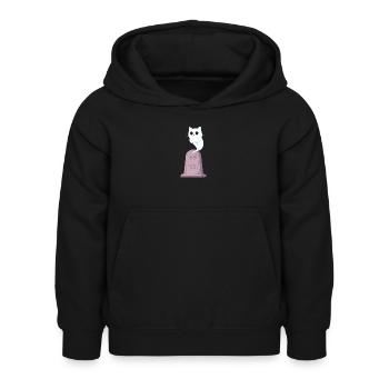 Geisterkätzchen am Grabstein - Kinder Hoodie - Schwarz - Vorne - AI Model Kid Female (0cm)