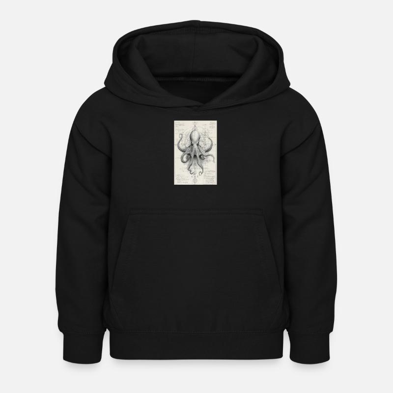 Geometrischer Oktopus-Bauplan - Kinder Hoodie - Schwarz