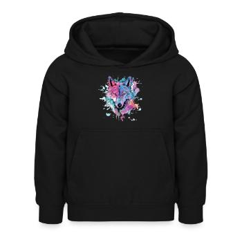 Wolf Wolfskopf Bunt Splash Natur Wildnis Kunst - Kinder Hoodie - Schwarz - Vorne - AI Model Kid Female (0cm)
