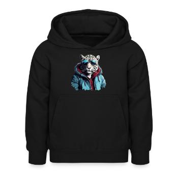 Streetstyle Schneeleopard | Leoparden-Liebhaber - Kinder Hoodie - Schwarz - Vorne - AI Model Kid Female (0cm)
