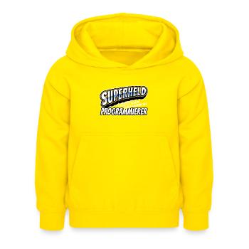 Superheld, clever getarnt als Programmierer - Kinder Hoodie - Gelb - Vorne - AI Model Kid Female (0cm)